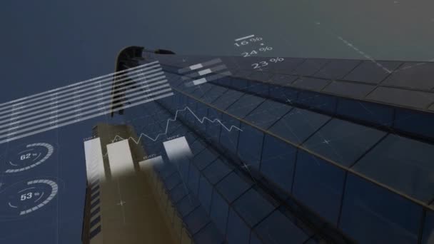 Belediye Binaları Üzerinde Finansal Veri Işleme Animasyonu Küresel Finans Bağlantılar — Stok video