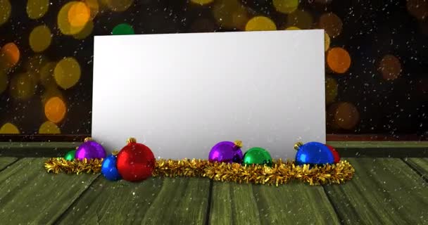 Animatie Van Sneeuw Vallen Witte Kaart Met Kopieerruimte Kerstversieringen Kerst — Stockvideo