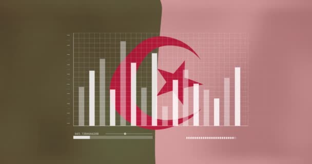 Animering Statistisk Databehandling Mot Bakgrund Algeriaflaggan Patriotism Och Affärsteknik Koncept — Stockvideo