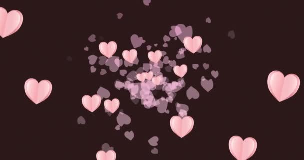 Animation Plusieurs Cœurs Roses Sur Fond Noir Saint Valentin Concept — Video