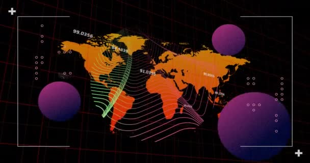 Animace Mapy Světa Zpracování Dat Černém Pozadí Globální Finance Obchod — Stock video