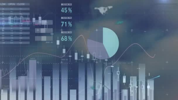 Animación Del Procesamiento Datos Financieros Sobre Fondo Oscuro Finanzas Globales — Vídeo de stock