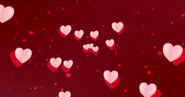 Анимация Белого Красного Сердец Красном Фоне День Святого Валентина Любовь — стоковое видео