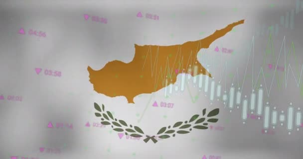 Animation Von Grafiken Und Datenverarbeitung Über Der Flagge Zyperns Nationale — Stockvideo