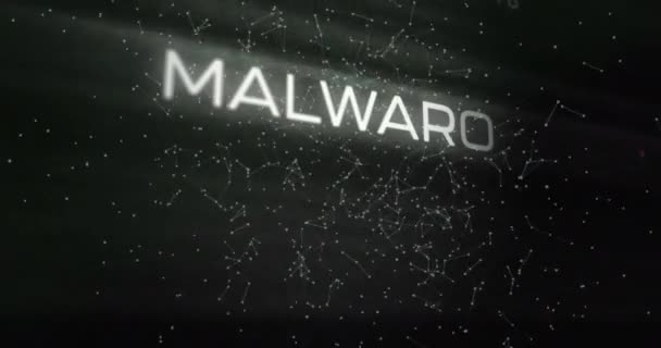 Animation Von Malware Textbanner Gegen Netzwerk Von Verbindungen Und Mikroprozessorverbindungen — Stockvideo