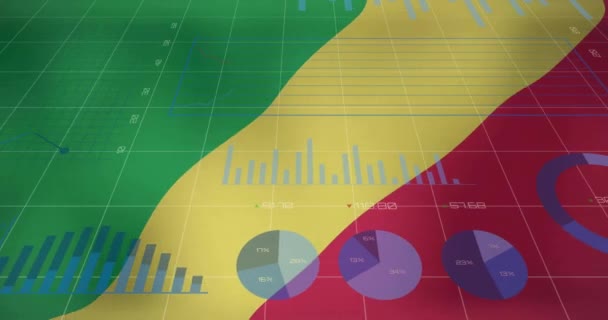 Animation Graphs Charts Processing Data Flag Republic Congo National Economy — Stock Video