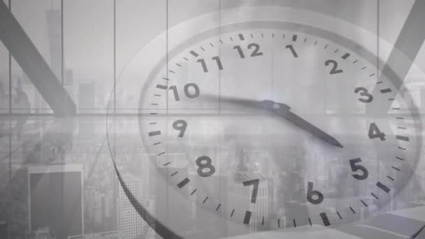 Animation Horloge Qui Tourne Dessus Ville Occupée Concept Global Affaires — Video