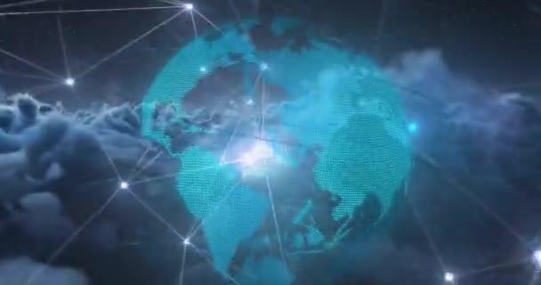 Animace Sítě Připojení Glóbus Obloze Mraky Globální Připojení Technologie Výpočetní — Stock video