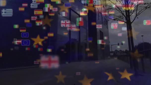 Animace Vlající Vlajky Nad Zeměmi Vlajkové Miniatury Vznášející Proti Vysoké — Stock video