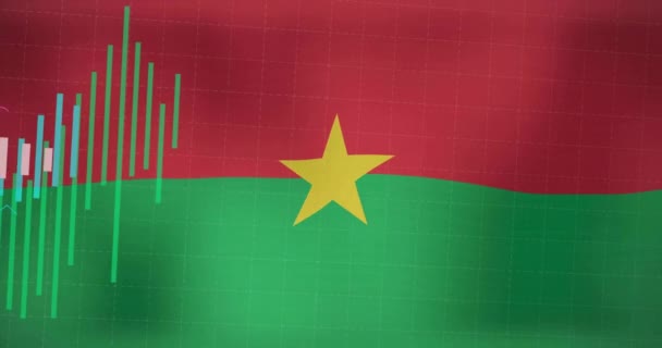 Animacja Wykresu Przetwarzanie Danych Nad Flagą Burkina Faso Gospodarka Narodowa — Wideo stockowe