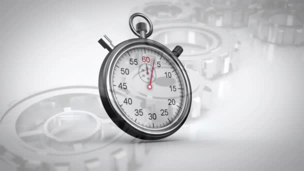 Анимация Стоп Часов Тикающих Над Шестеренками Работающими Фоновом Режиме Время — стоковое видео