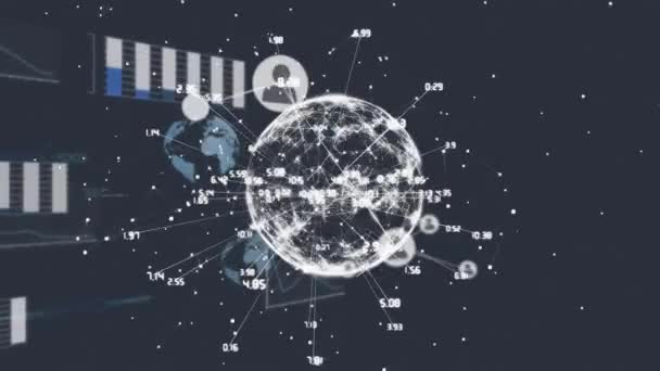 Animatie Van Het Netwerk Van Verbindingen Met Pictogrammen Hele Wereld — Stockvideo