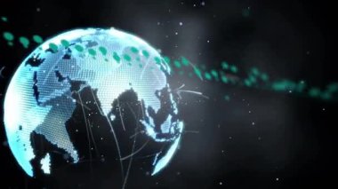 Animation of globe with data processing on black background. Global technology, computing and digital interface concept digitally generated video.