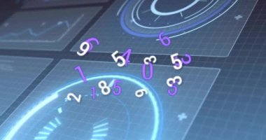 Ekranlarda tarama ve veri işleme alanlarının animasyonu. Küresel finans, iş, bağlantılar, hesaplama ve veri işleme kavramı dijital olarak oluşturulmuş video.