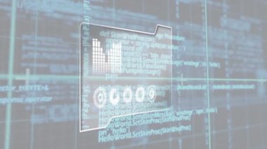 Gri arka plandaki ızgara üzerinden finansal veri işleme animasyonu ekranda. Küresel finans, iş, bağlantılar, hesaplama ve veri işleme kavramı dijital olarak oluşturulmuş video.