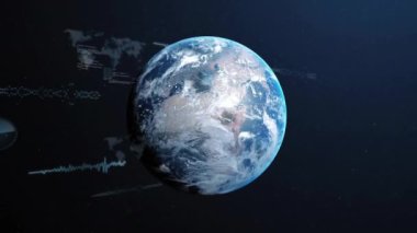 Finansal veri işleme animasyonu siyah arka planda dünya çapında. Küresel finans, iş, bağlantılar, hesaplama ve veri işleme kavramı dijital olarak oluşturulmuş video.