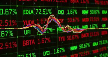 Siyah arkaplan üzerinden istatistik ve finansal veri işleme animasyonu. Küresel iş, bağlantılar, bulut hesaplama ve veri işleme kavramı dijital olarak oluşturulmuş video.