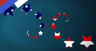 Özgürlük heykelinin üzerine bayrak konmuş çizgi ve yıldızların animasyonu. Küresel vatanseverlik ve dijital arayüz kavramı, dijital olarak üretilen video.