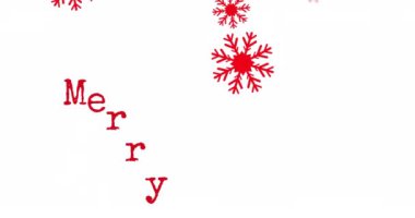 Beyaz arka plana düşen karla ilgili mutlu noel mesajlarının animasyonu. Noel, şenlik, kutlama ve gelenek konsepti dijital olarak oluşturuldu.