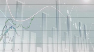 Gri arka planda finansal veri işleme sisteminin animasyonu. Küresel finans, iş, bağlantılar, hesaplama ve veri işleme kavramı dijital olarak oluşturulmuş video.