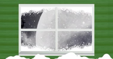 Noel Baba, dolunay ve kış manzarası üzerine yağan kar animasyonu. Noel, şenlik, kutlama ve gelenek konsepti dijital olarak oluşturuldu.