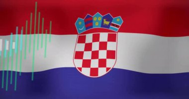 Hırvat bayrağı üzerinde grafik işleme verilerinin animasyonu. Ulusal ekonomi, seyahat, veri, finans, dijital arayüz, iş ve iletişim, dijital olarak oluşturulmuş video.