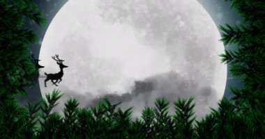 Kızak ve kış manzarasında Noel Baba 'nın üzerine kar yağışının animasyonu. Noel, şenlik, kutlama ve gelenek konsepti dijital olarak oluşturuldu.