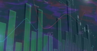 6G metin ve şehir manzarası üzerinde finansal veri işleme animasyonu. Küresel finans, iş, bağlantılar, hesaplama ve veri işleme kavramı dijital olarak oluşturulmuş video.