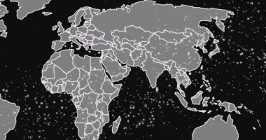 Dünya haritasının üzerindeki DNA iplikçiklerinin animasyonu. Küresel bilim, araştırma, bağlantılar, hesaplama ve veri işleme kavramı dijital olarak oluşturulmuş video.