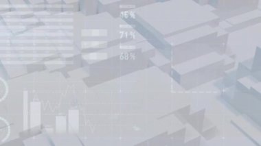Hareket eden şekiller üzerinde finansal veri işleme animasyonu. Finansal, bilgisayar ve dijital arayüz kavramı dijital olarak oluşturulmuş video.