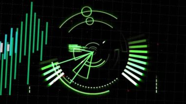 Siyah arkaplan üzerinden finansal veri işleme ve tarama animasyonları. Küresel finans, iş, bağlantılar, hesaplama ve veri işleme kavramı dijital olarak oluşturulmuş video.