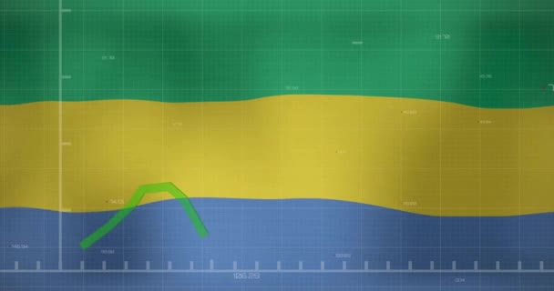 Animacja Danych Przetwarzania Zielonych Wykresów Nad Flagą Gabonu Gospodarka Narodowa — Wideo stockowe
