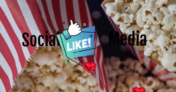 Animazione Come Testo Icona Cuori Rossi Popcorn Intrattenimento Amore Popolarità — Video Stock