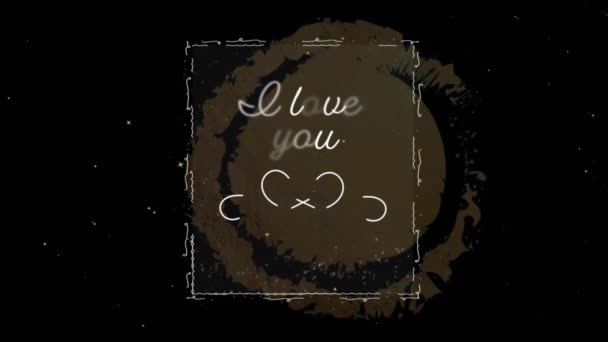 Seni Seviyorum Animasyonu Siyah Arka Plandaki Altın Halkanın Üzerinde Beyaz — Stok video