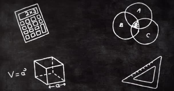 Matematik Konseptinin Animasyonu Siyah Karatahta Arkaplanına Karşı Kopyalama Alanı Ile — Stok video