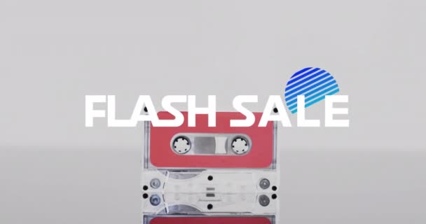 Animace Flash Prodeje Textu Tvarů Přes Pásku Bílém Pozadí Technologie — Stock video