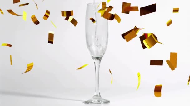 Animation Confetti Falling Champagne Glass New Year New Year Eve — Stock Video