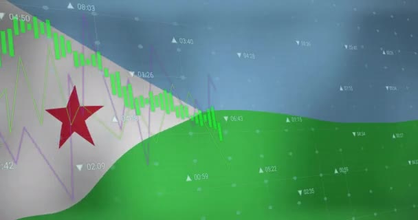 Animação Gráficos Que Processam Dados Sobre Bandeira Djibuti Economia Nacional — Vídeo de Stock
