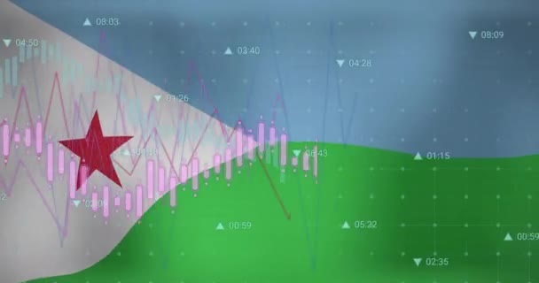 Animação Dados Processamento Gráfico Sobre Bandeira Djibuti Economia Nacional Viagens — Vídeo de Stock