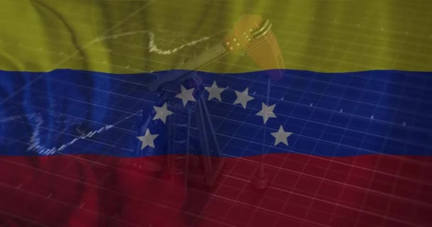 Animazione Dell Elaborazione Dei Dati Finanziari Piattaforma Petrolifera Bandiera Venezuela — Video Stock