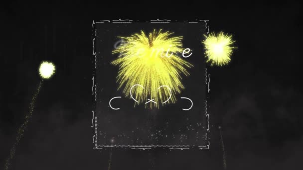 Animation Mine Text White Transparent Box Gold Fireworks Black Background — Stock Video