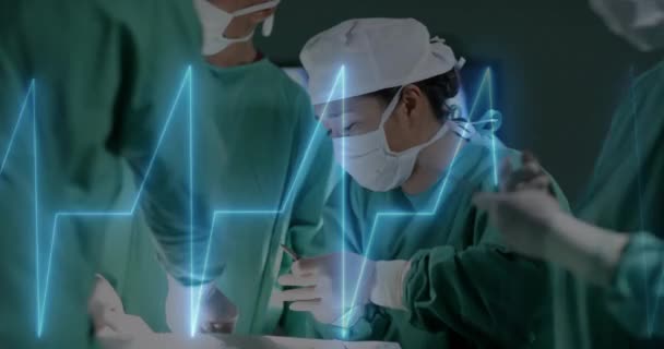 Animazione Dell Elaborazione Dei Dati Diversi Chirurghi Ospedale Medicina Globale — Video Stock