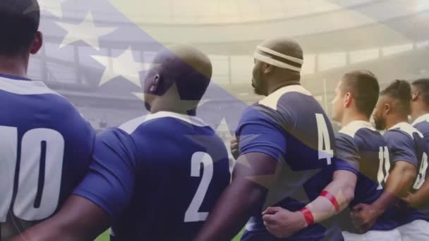 Animation Flag Bosnia Herzegovina Diverse Male Rugby Players Anthem Stadium — Stock Video