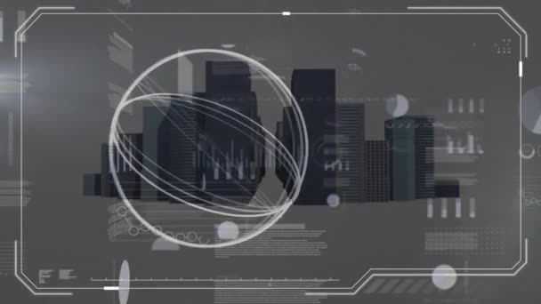 Animatie Van Verwerking Van Financiële Gegevens Stadsgezicht Wereldwijd Financieel Zakelijk — Stockvideo