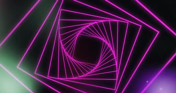 黒い背景の色のライト上のピンクの五角形の螺旋のアニメーション ネットワーク データ デジタル生成されたビデオ — ストック動画