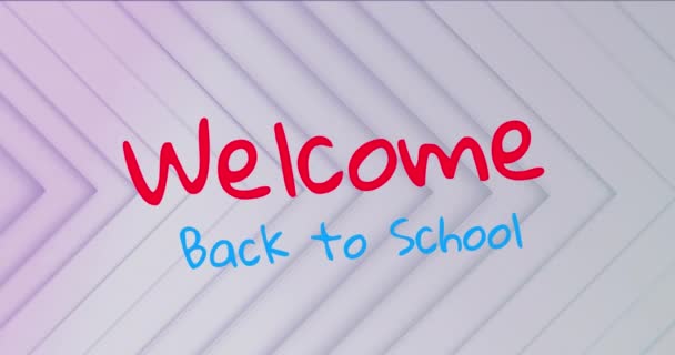 グレーシェブロンの背景の学校のテキストに戻って歓迎のアニメーション デジタル生成されたビデオ — ストック動画