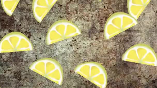 Animação Fatias Limões Movendo Sobre Fundo Angustiado Preto Conceito Fruta — Vídeo de Stock