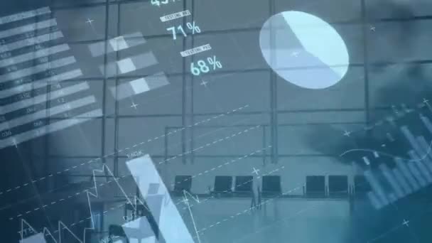 Animación Del Procesamiento Datos Financieros Sobre Aeropuerto Finanzas Globales Negocios — Vídeos de Stock