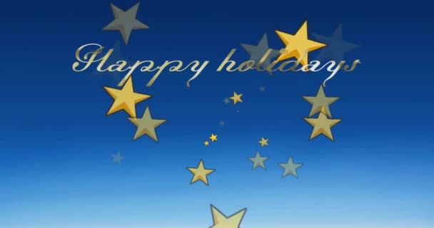 Animace Šťastné Svátky Text Přes Vánoční Hvězdy Padající Modré Pozadí — Stock video