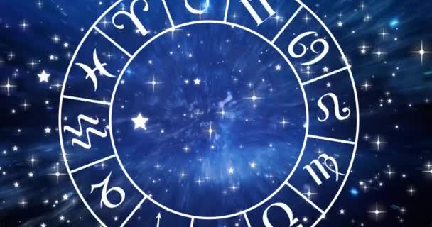 Animación Del Signo Estrella Escorpio Rueda Del Zodiaco Cielo Nocturno — Vídeos de Stock